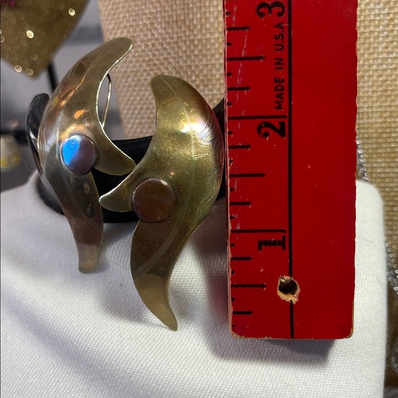 Vintage Brass with Copper accent pierced earrings - Picture 2 of 9